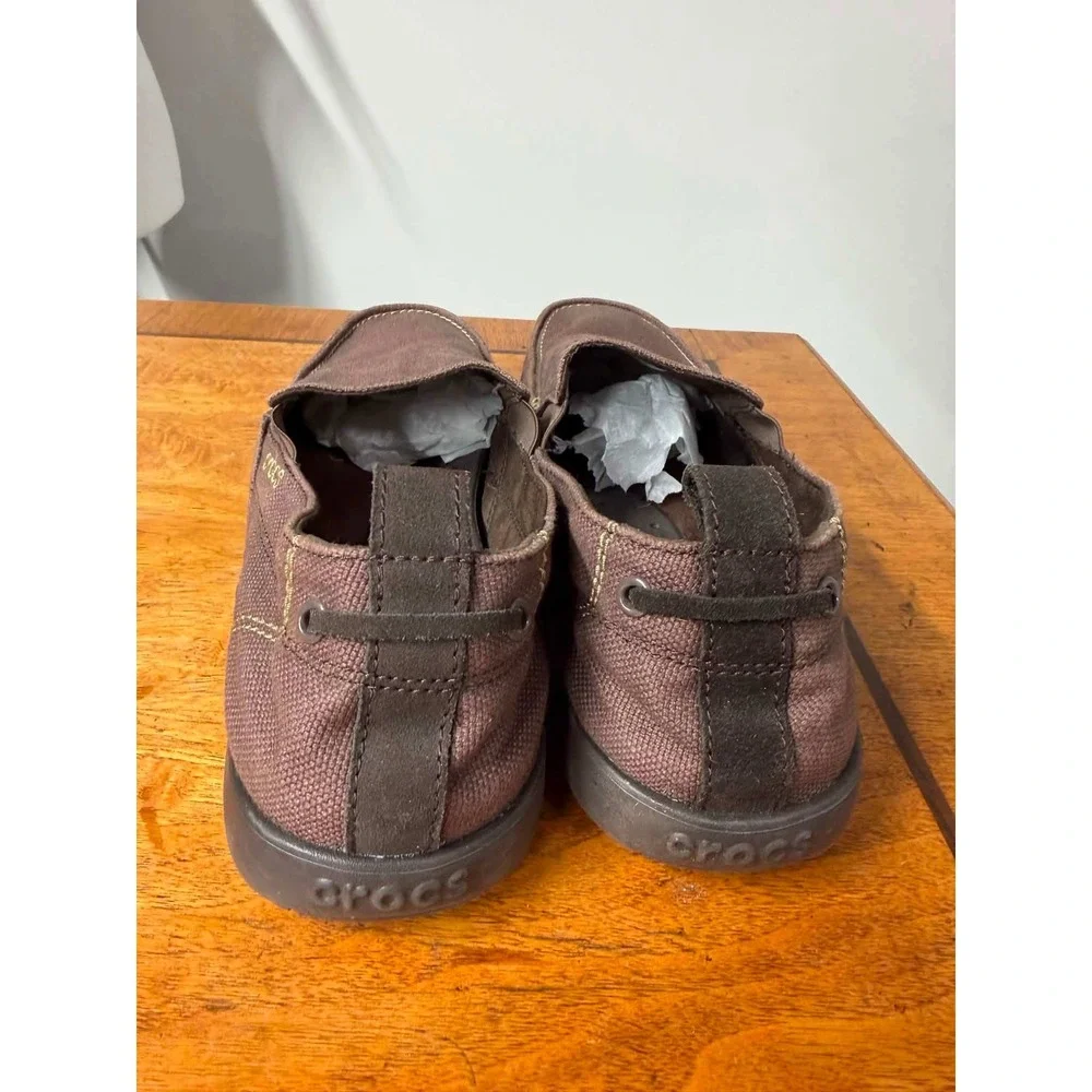 Crocs Mens 13 Brown Santa Cruz Canvas Loafers Slip On Casual Shoes 11270
